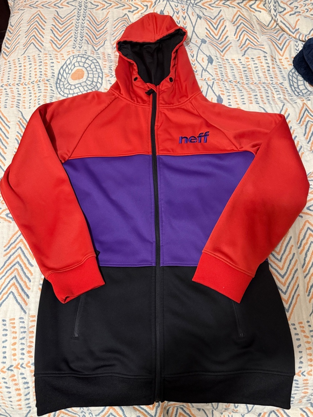 Neff Red Purple Black Colorblock Hooded Zip Hoodie